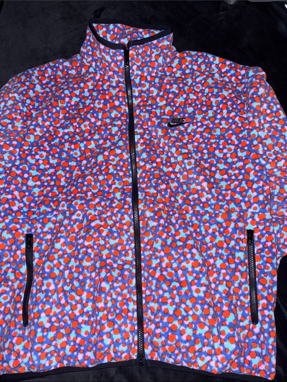 Nike Men's Med Polka Dot Patterned Full-Zip Fleece Jacket Zip Pockets Warm Layer